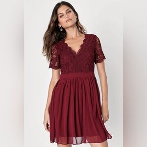 Burgundy Lace Skater Dress